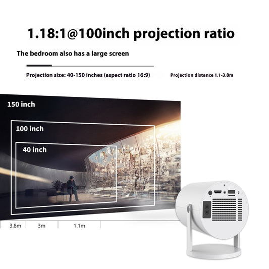 Projecteur portable Petit projecteur droit pour usage domestique Angle de projection de 180 degrés Mise au point automatique Vidéoprojecteur domestique